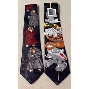 Marco Polo Italian Style Men Novelty Ties Three Wise Monkeys Retro Tech Navy 2PK